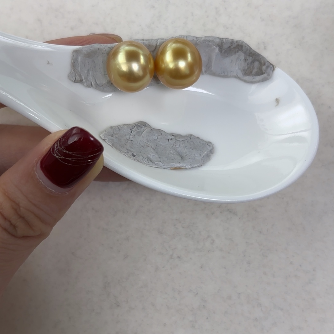 定制海水珍珠裸珠未镶嵌12-13mm金珠对珠