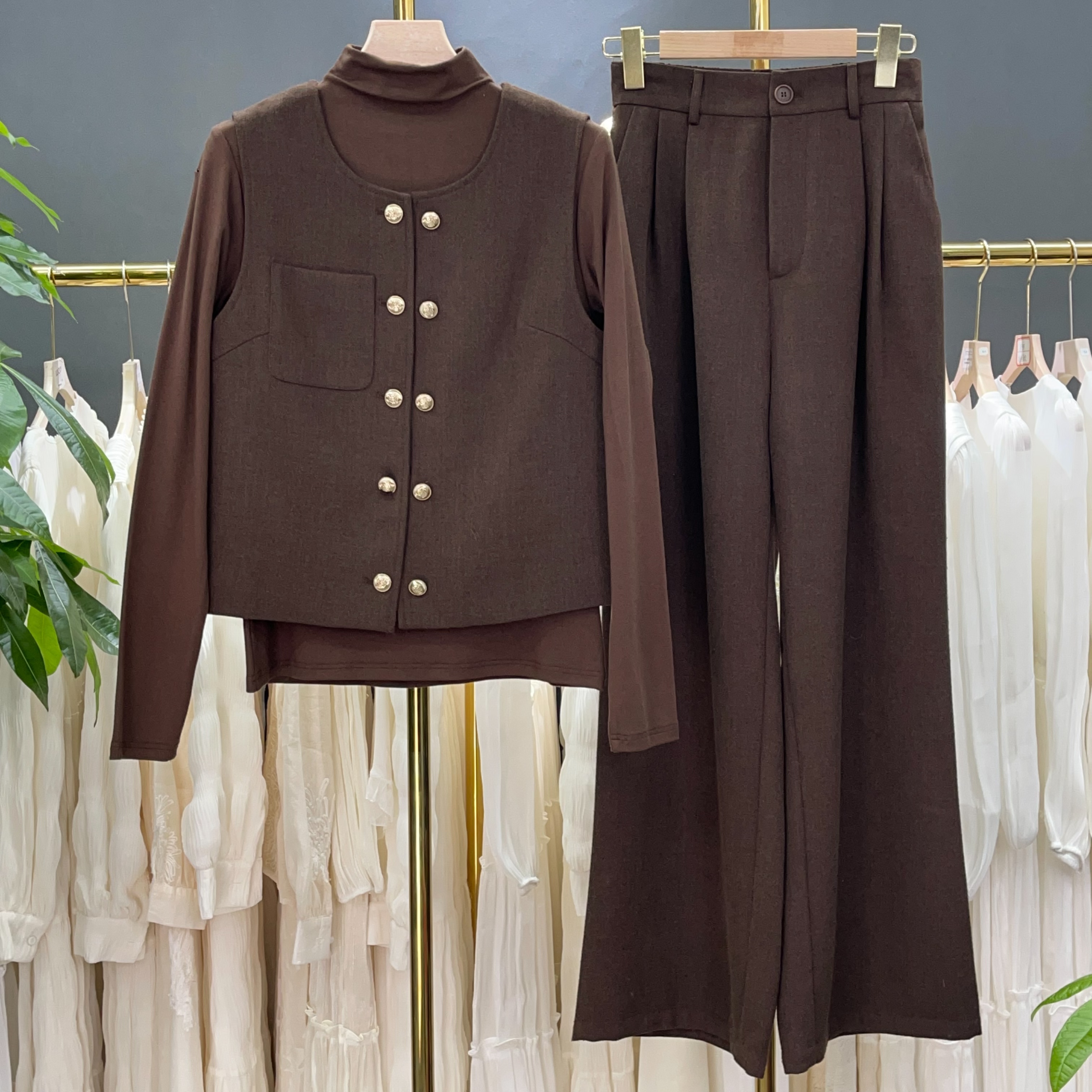 2025年新款气质长袖时尚休闲显瘦简约宽松纯色设计感套装M957