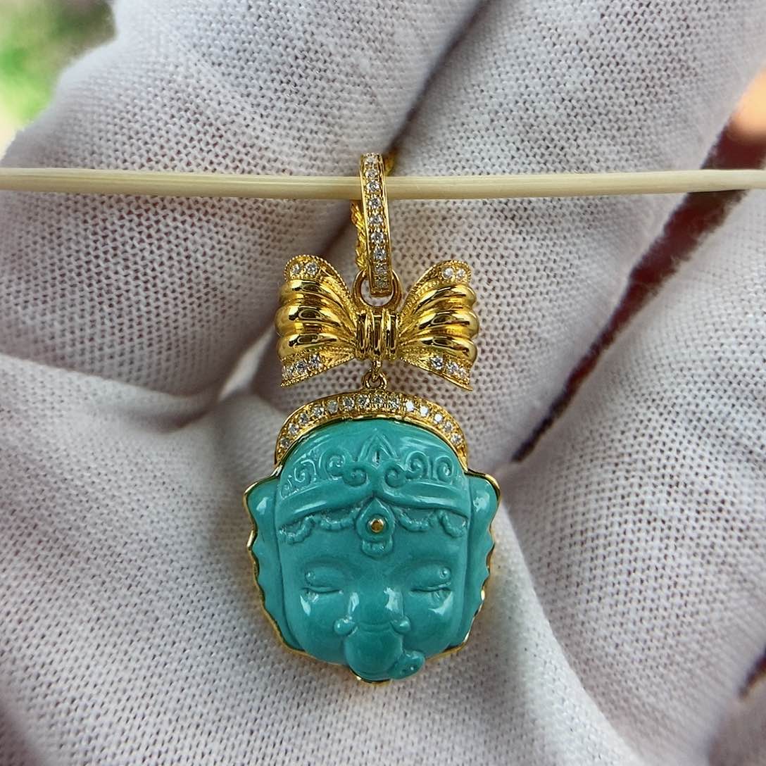 绿松石珠宝奇石18K金镶嵌