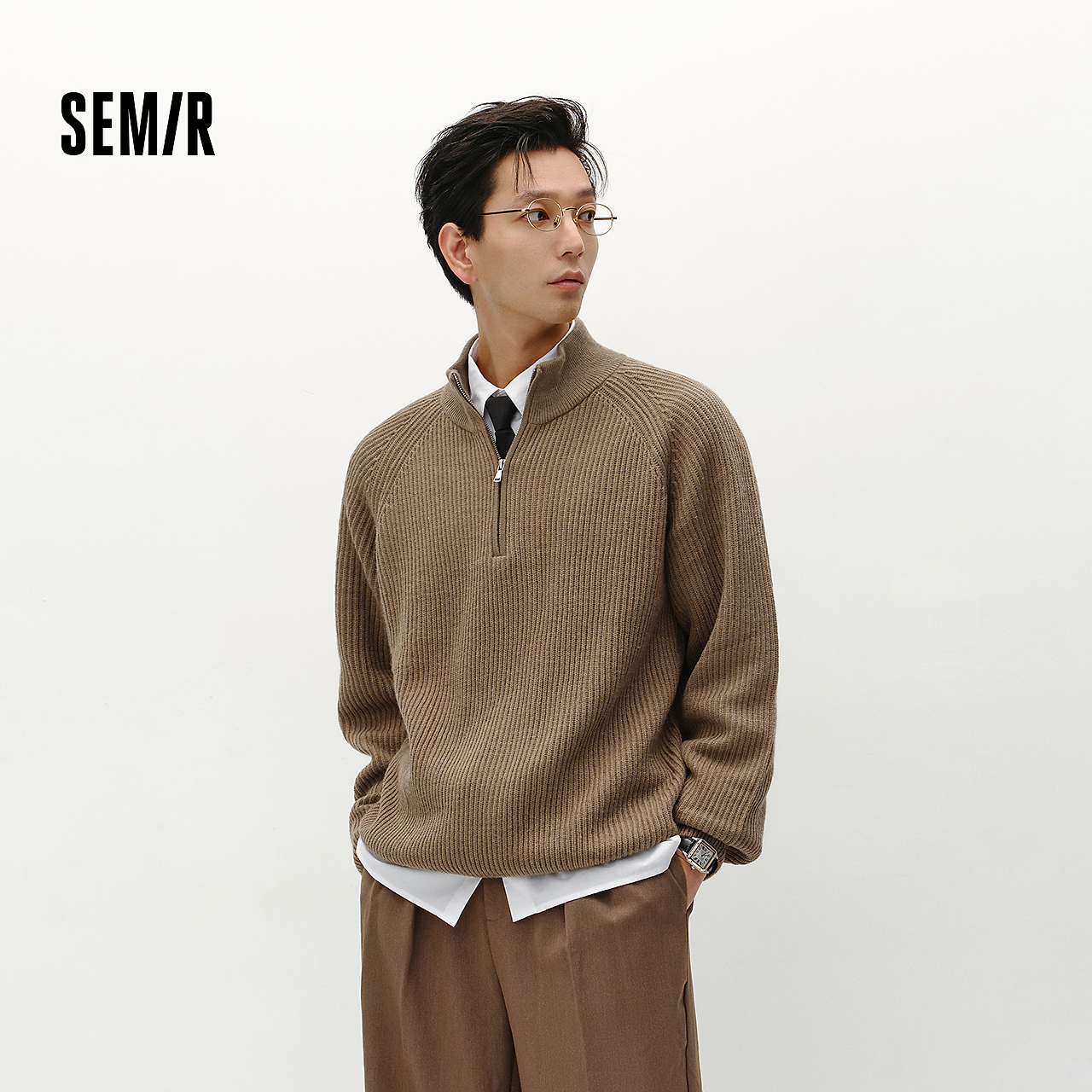 森柔毛衫|森马针织衫情侣款冬季含羊毛老钱风拉链半开襟毛衣内搭