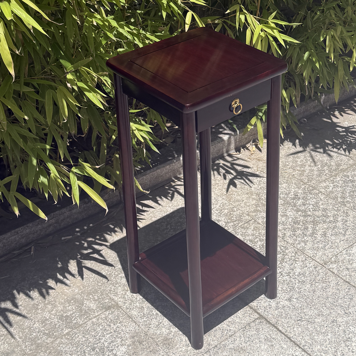 美居红木家具 黑酸枝花架34-34-80 带抽屉 花几