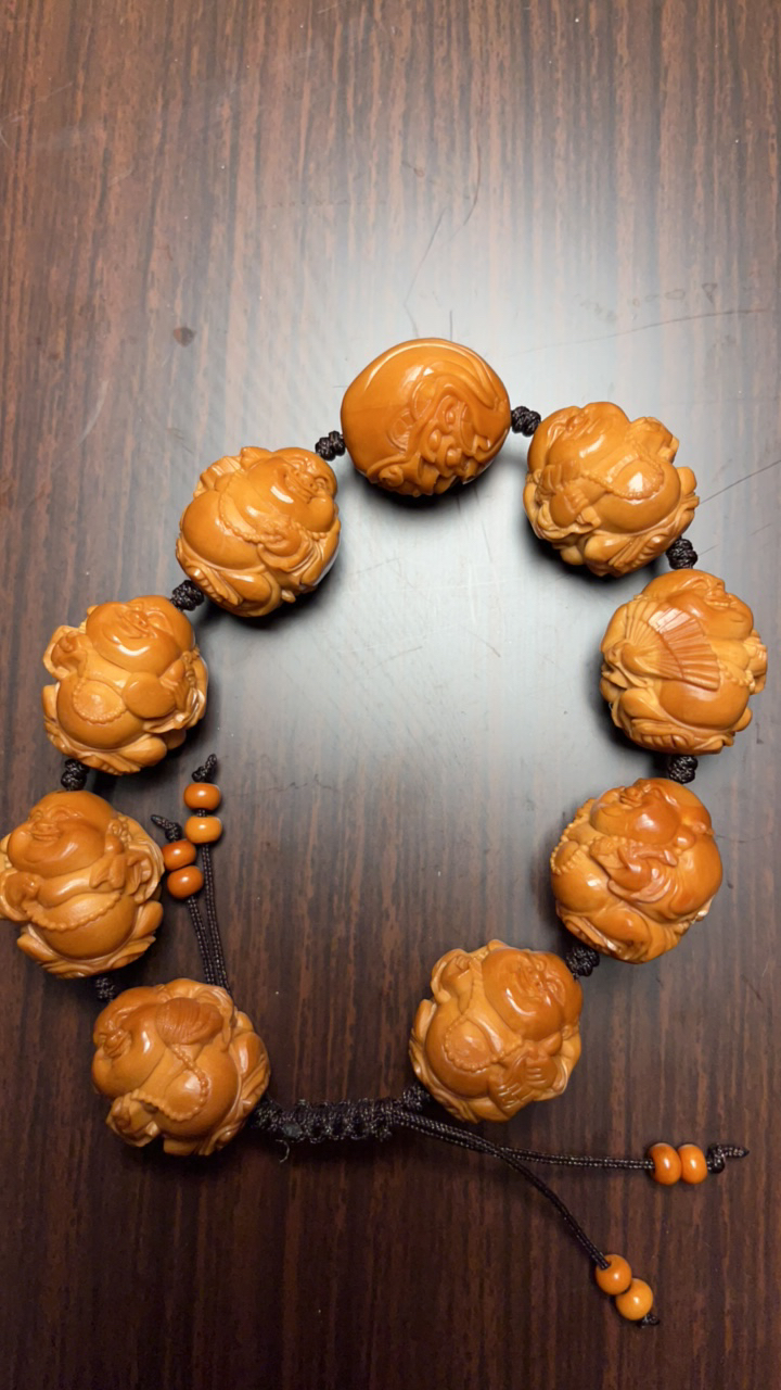 妙女工八宝弥勒橄榄核手串2.1