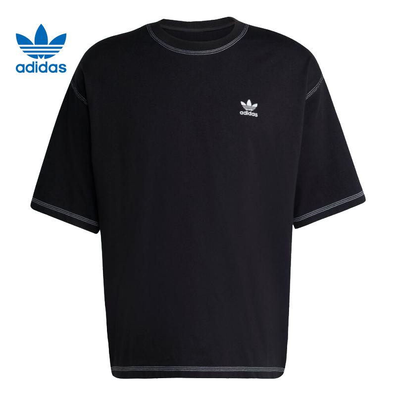 adidas Originals阿迪三叶草男子宽松短袖针织无领短T恤JW0971