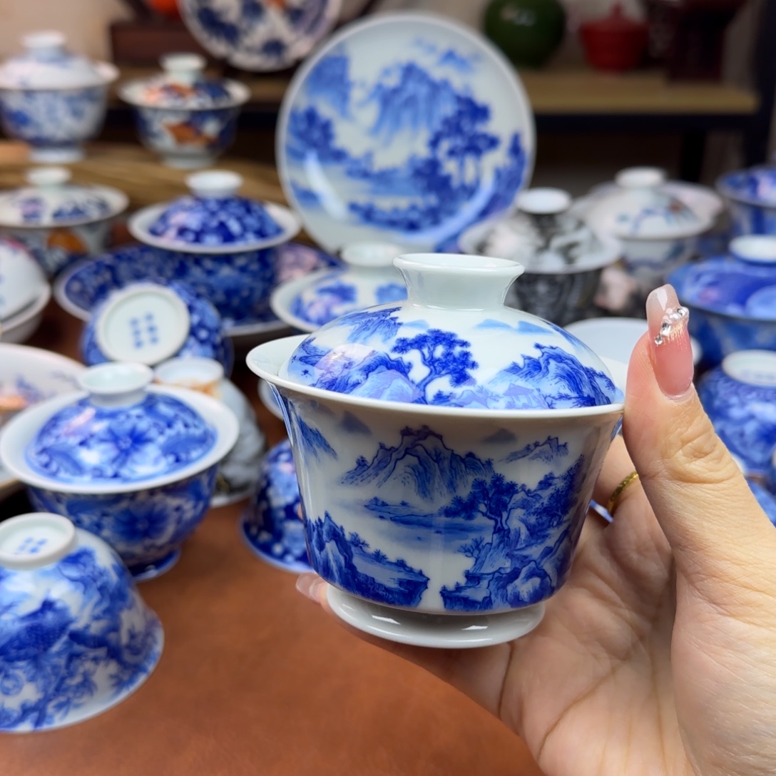 陶景德镇陶瓷手绘盖碗