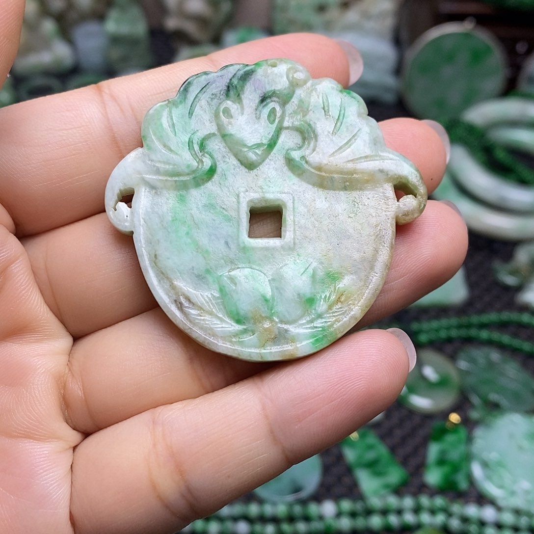 翡翠挂件未镶嵌缅甸天然翡翠福寿双全