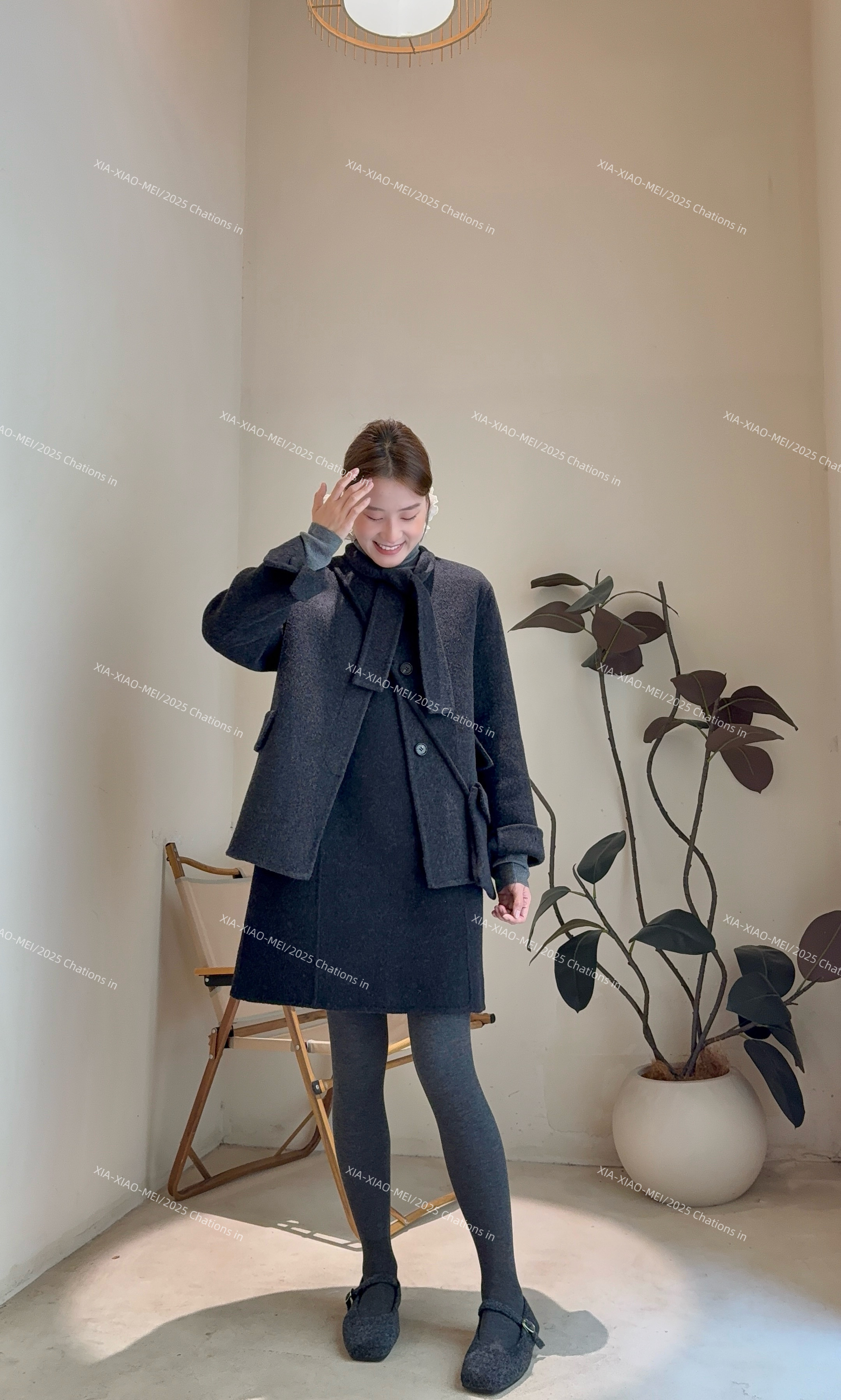 XIAOMEI ｜双面手缝羊毛套装（外套+背心连衣裙）两件套-5386