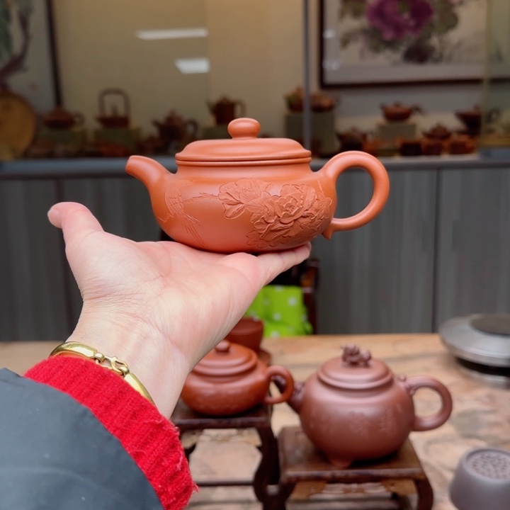 紫砂茶壶红泥180 c C夫妻双工全手工