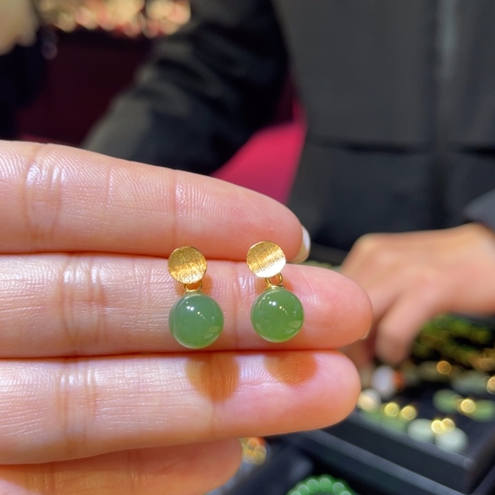 和田玉银S925镶嵌耳饰