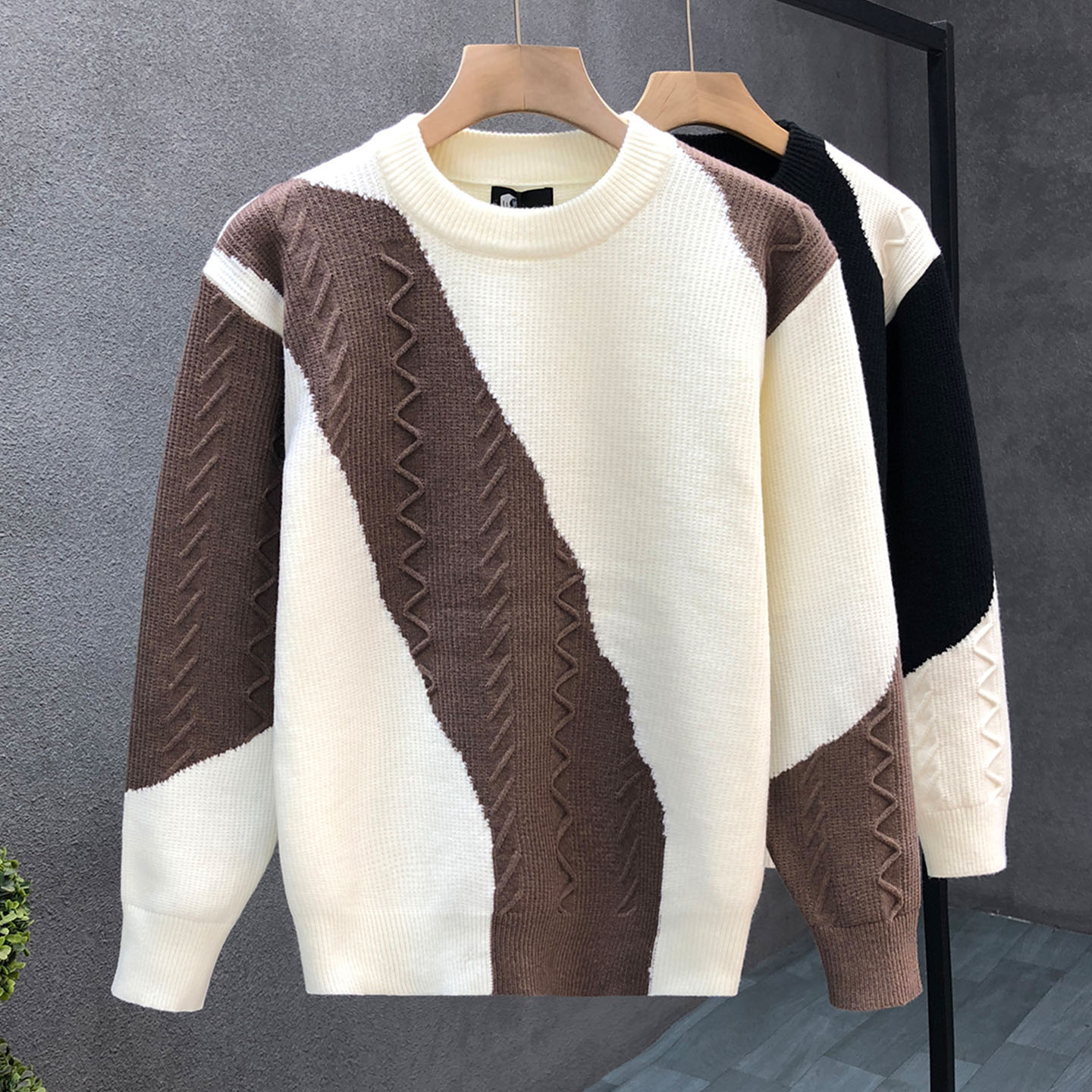 郎的高品质洋气撞色毛衣男潮流保暖线衣2025秋冬季新款厚款针织衫
