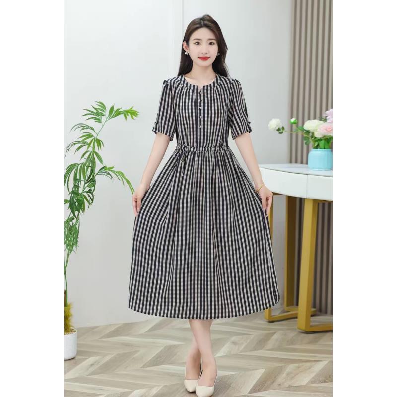 【时装高定款】莫奈格子气质修身时尚休闲夏季高端大码妈妈装连衣裙