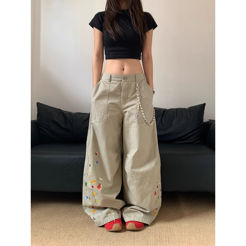 美式复古宽松弯刀工装裤男女高街潮牌休闲拖地阔腿cleanfit长裤