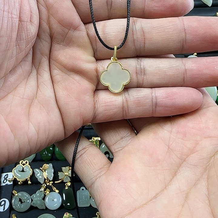 和田玉颈饰银S925镶嵌带链子再送小皮绳