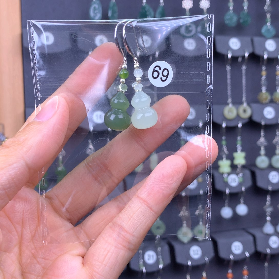 和田玉耳饰银S925镶嵌