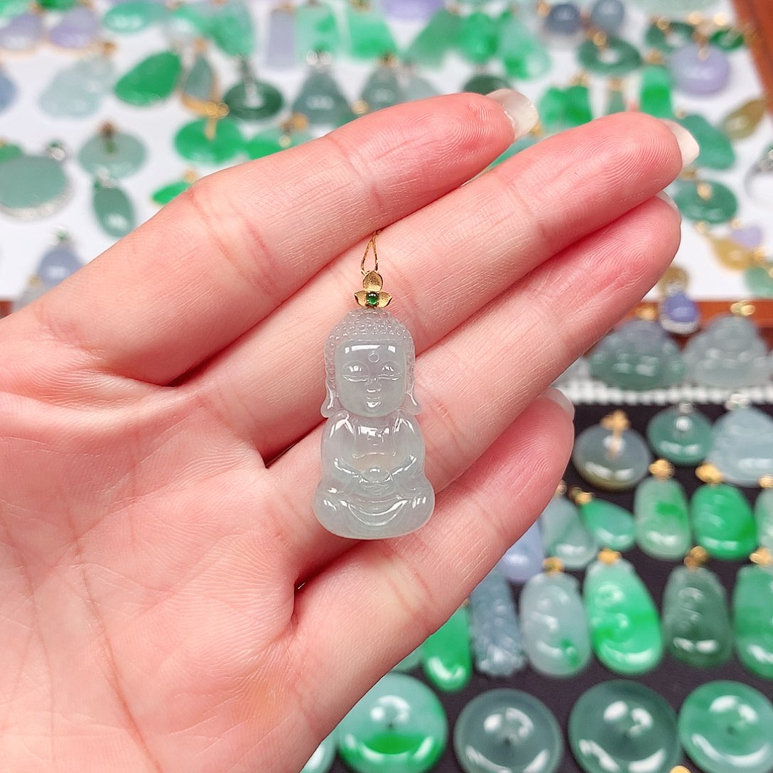 翡翠颈饰18K金镶嵌天然翡翠A货