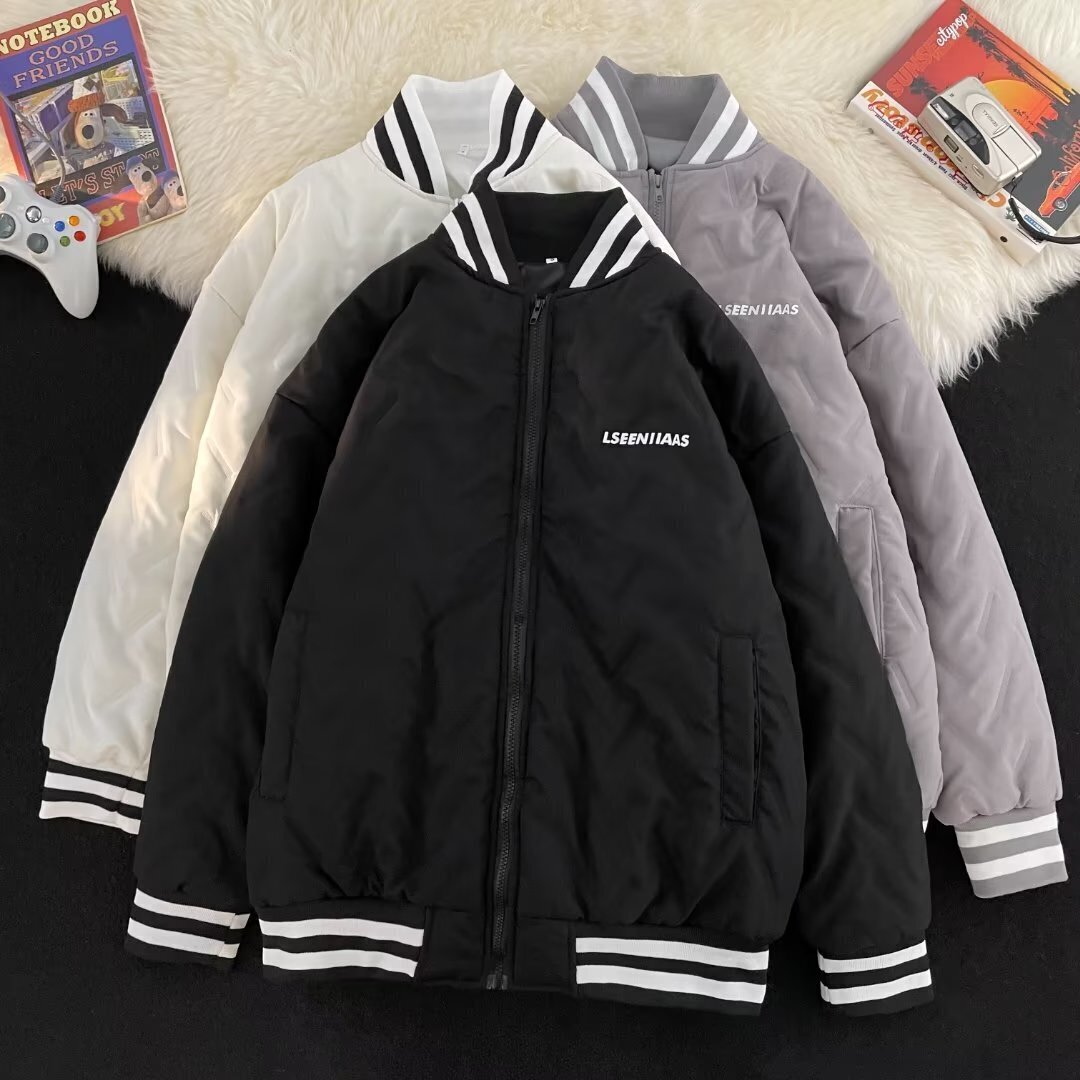 1720-BY冬季棉衣男女外套宽松加厚韩版复古棒球服潮牌百搭棉服