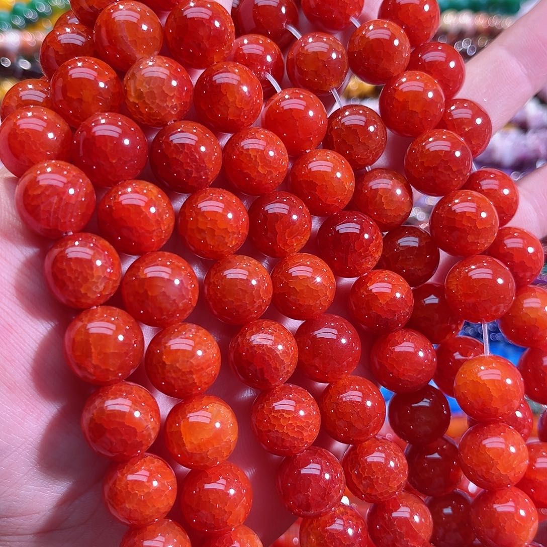 玛瑙/玉髓未镶嵌珠宝半成品红龙鳞玛瑙14mm