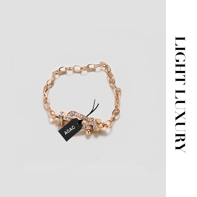 合金合成锆石手链 【V金工艺】 马蹄手链镶钻 女 设计感 链子