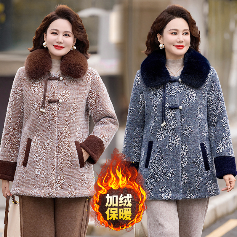 新款妈妈装秋冬加绒加厚棉衣保暖厚外套中老年人棉服棉袄洋气冬装