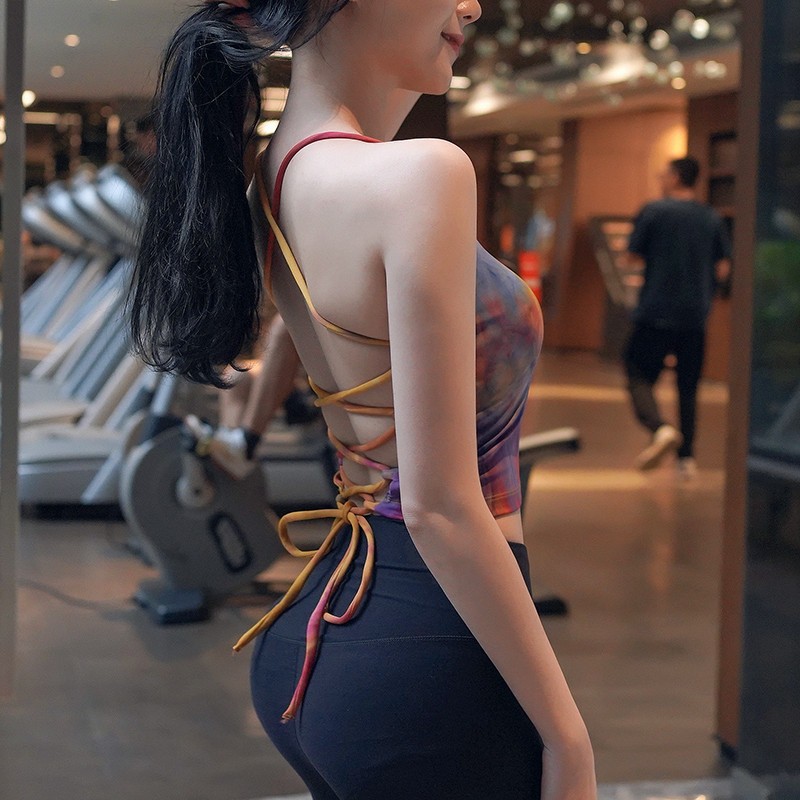 IOSN网红扎染彩运动内衣女美背防震跑步健身背心瑜伽文胸外穿夏季