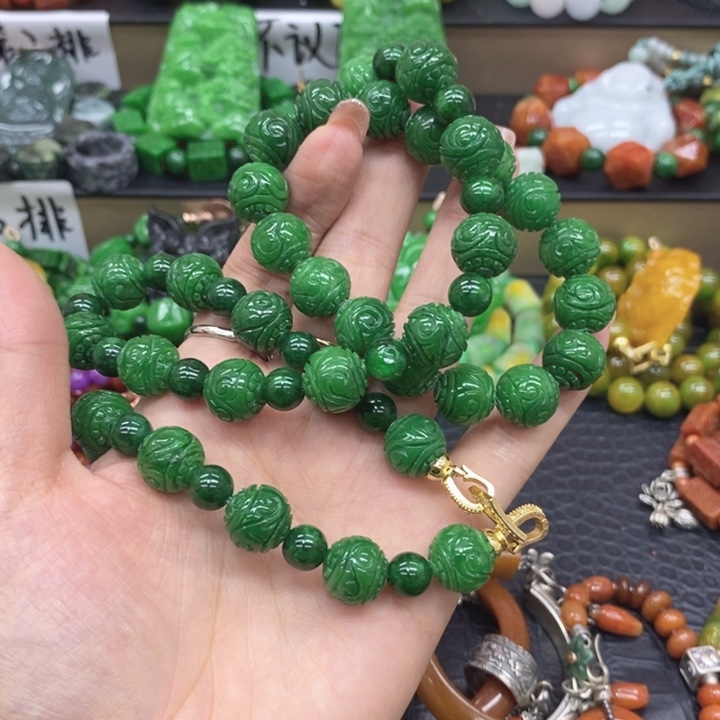 半***雅翡翠未镶嵌颈饰项链加手链一套15