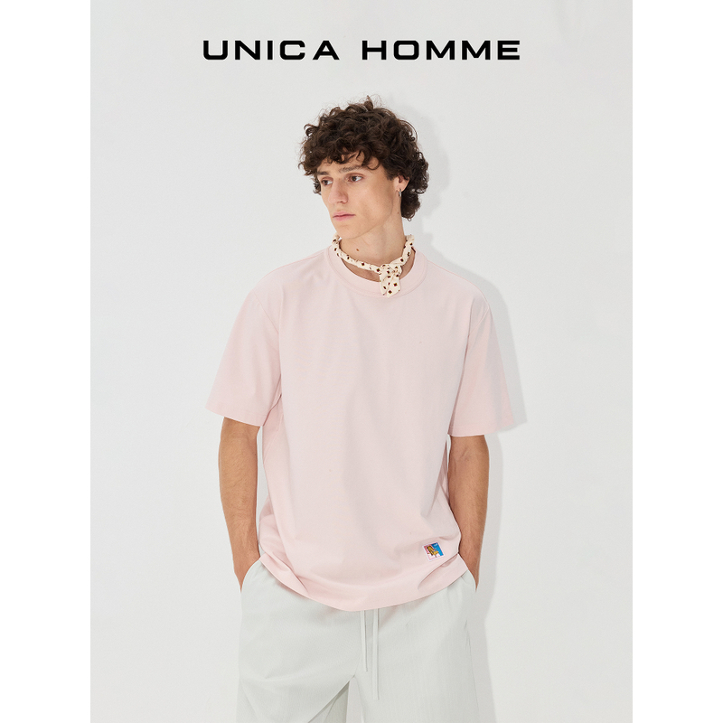 UNICA HOMME/潮流时髦_原创邮票织标设计宽松T恤短袖