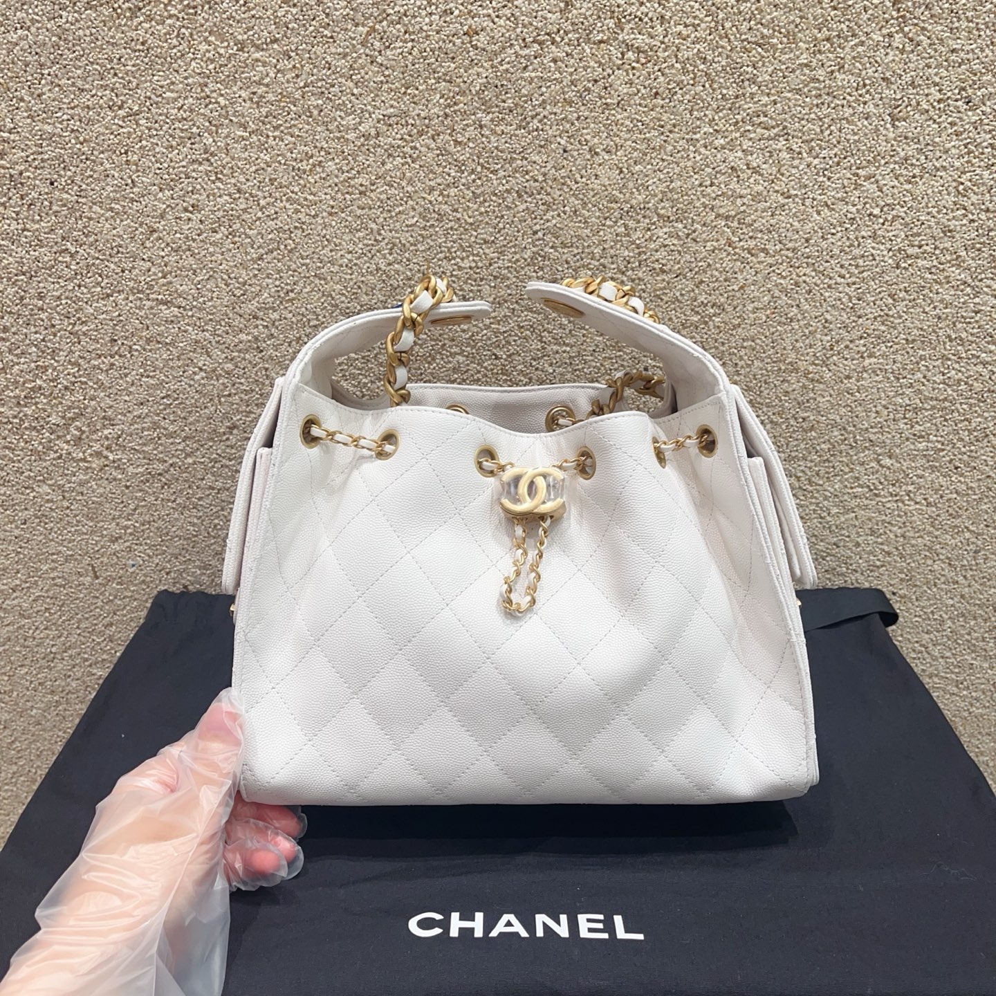 未使用 Chanel/香奈儿 25bag 白金荔枝皮单肩斜挎包！ 芯片款！