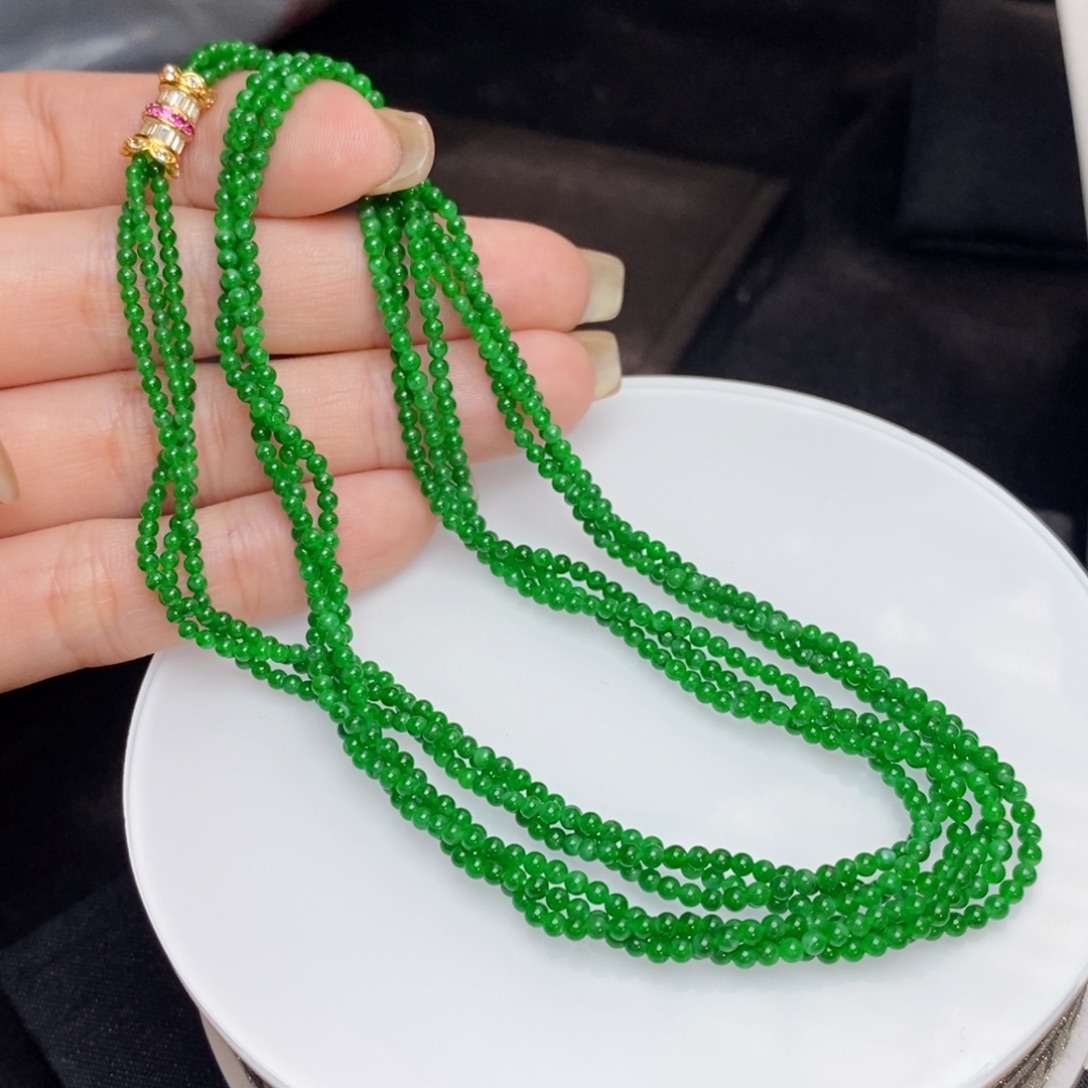 翡翠未镶嵌项链满辣色小米珠麻花链