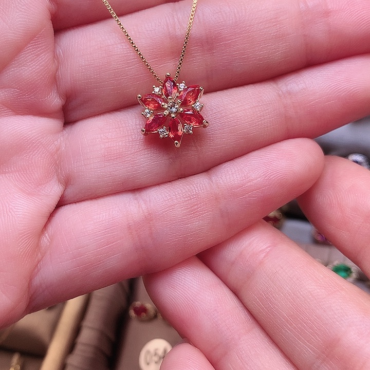 蓝宝石颈饰银S925镀金镶嵌