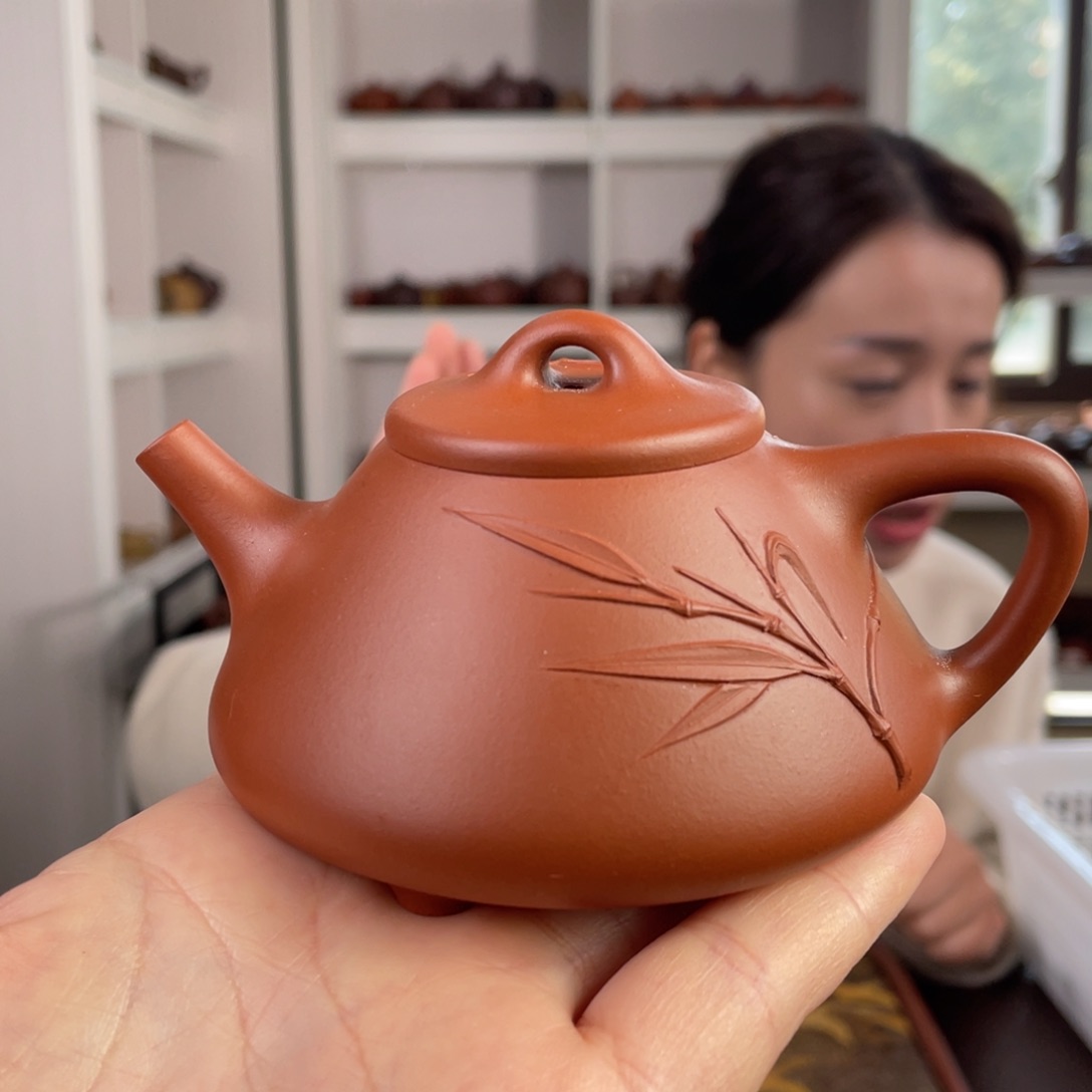 紫砂茶壶朱泥贴竹石瓢贴竹160cc
