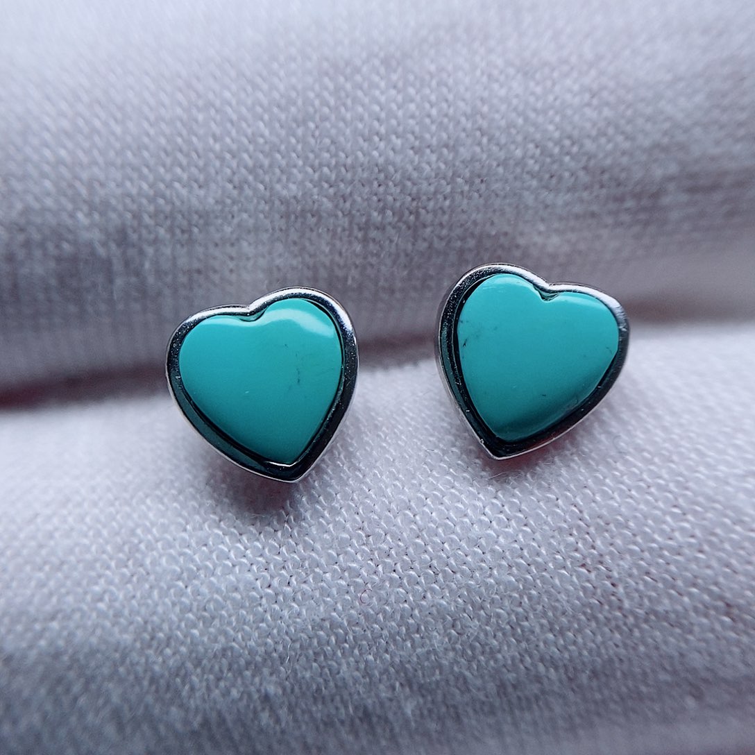 绿松石耳钉银S925镶嵌