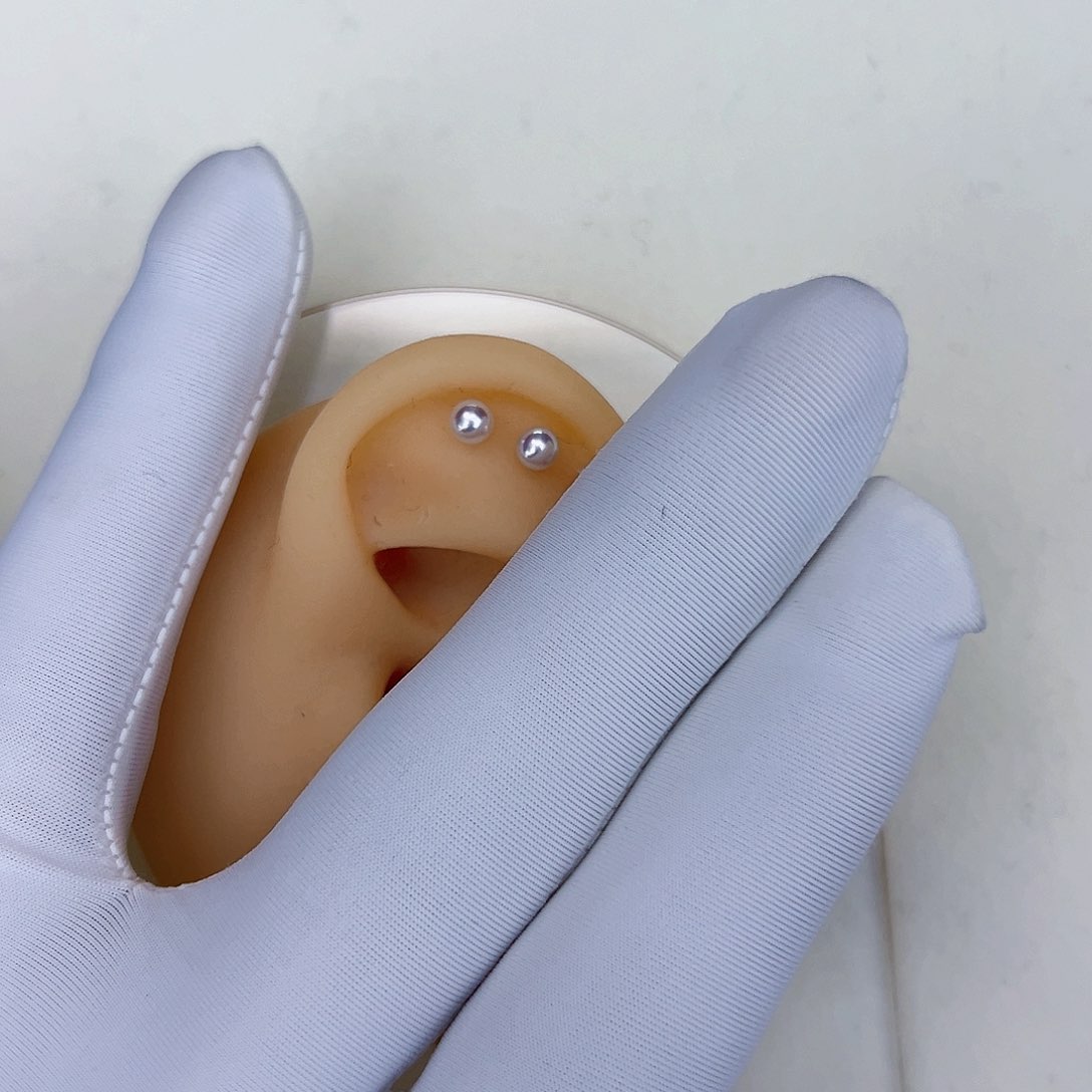 海水珍珠海水akoya天女耳钉3-4mm银S925镶嵌