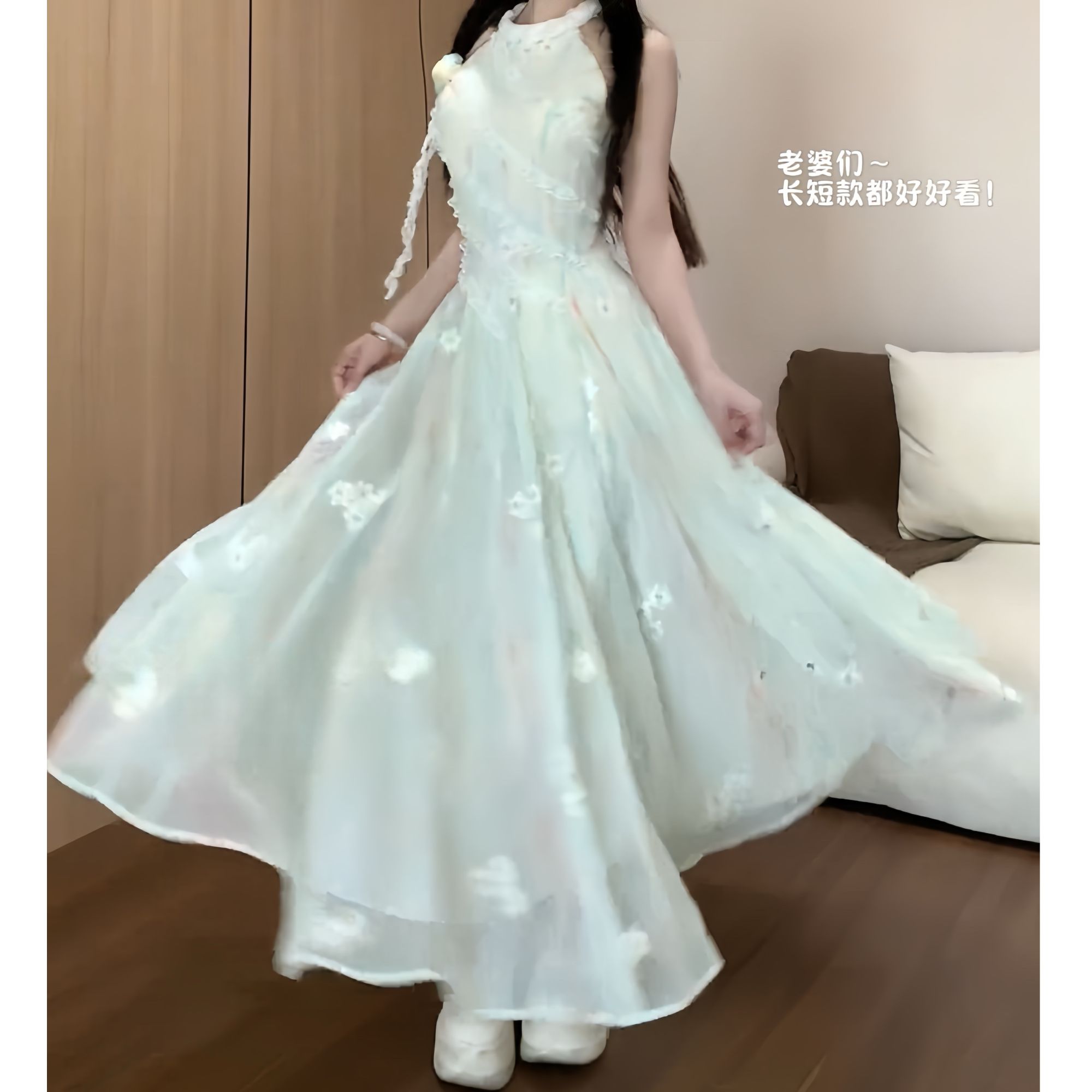 茉莉青绿2.0 夏季甜美显瘦收腰设计感连衣裙法式新款高级感蓬蓬裙