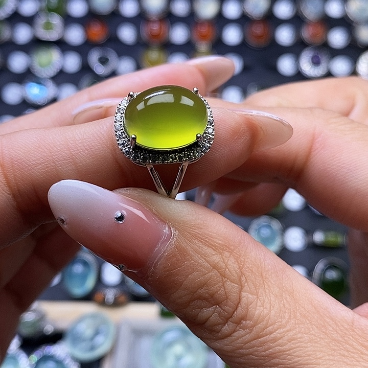 岫玉戒指银S925镶嵌赛****)