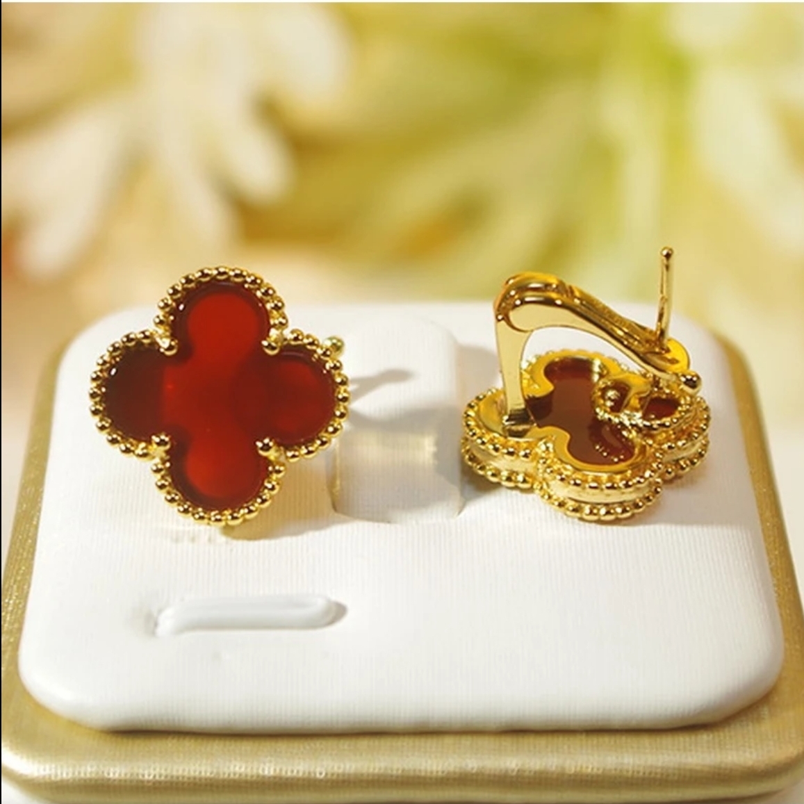 925银耳饰 厚镀18K金四叶草百搭耳拍