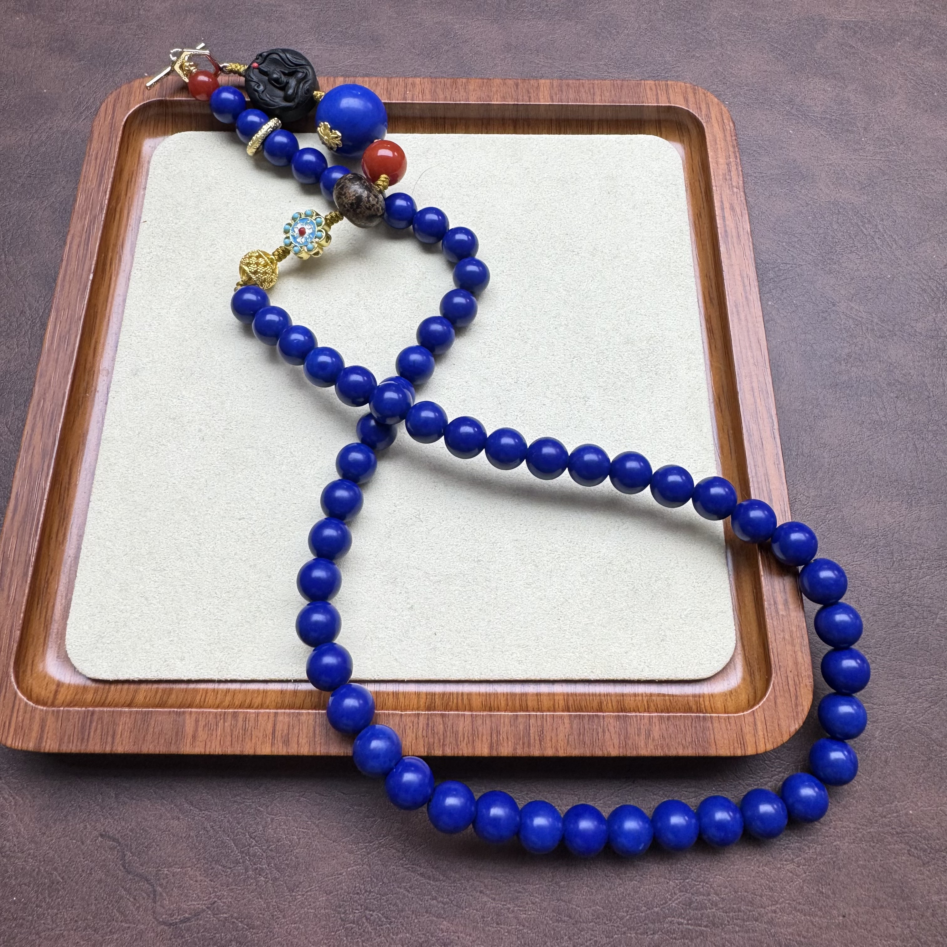 非金属珐琅项链 深蓝色1.0mi圆珠项链  F71