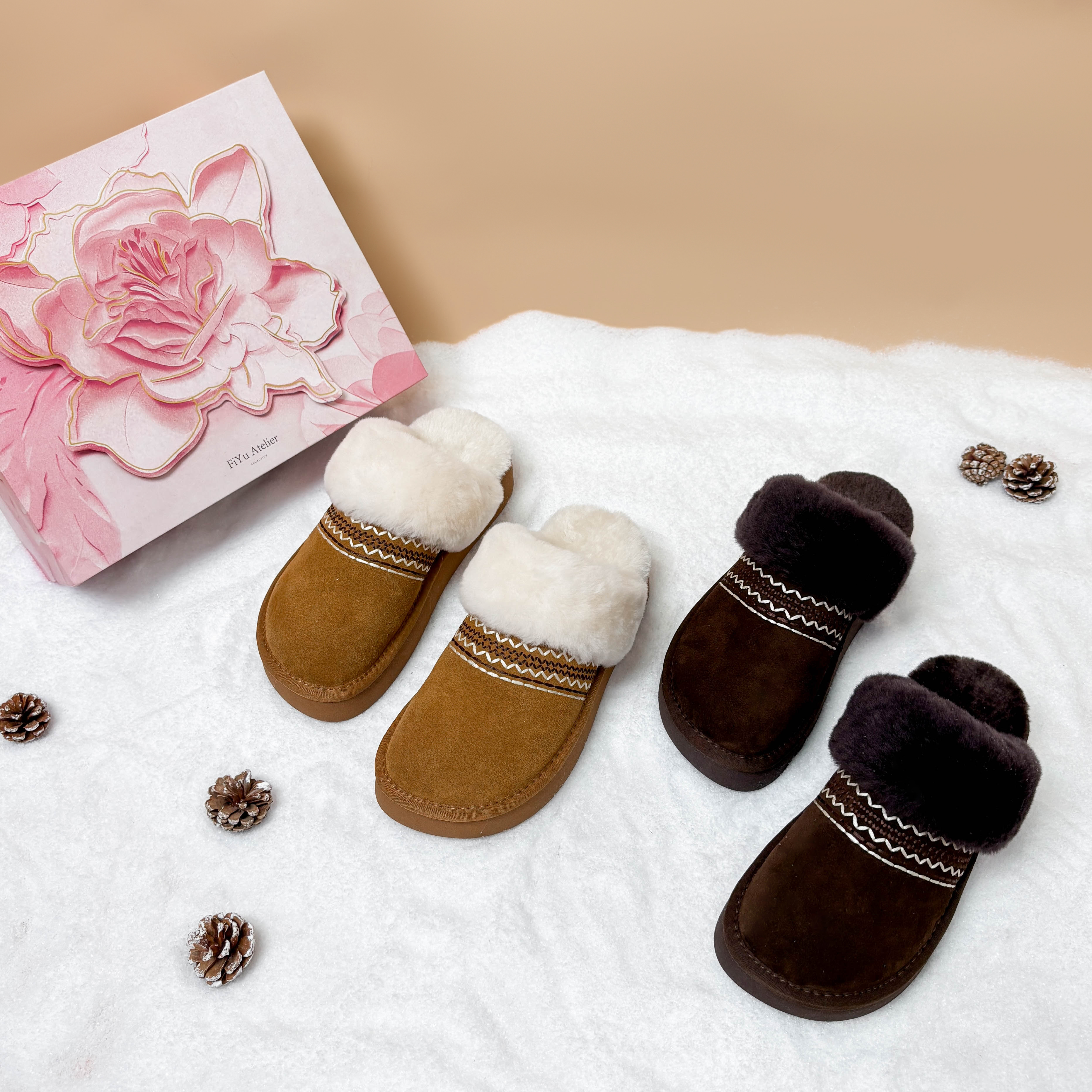 【叶子精选】F251815厚底外穿加绒加厚女冬季半托雪地靴半拖