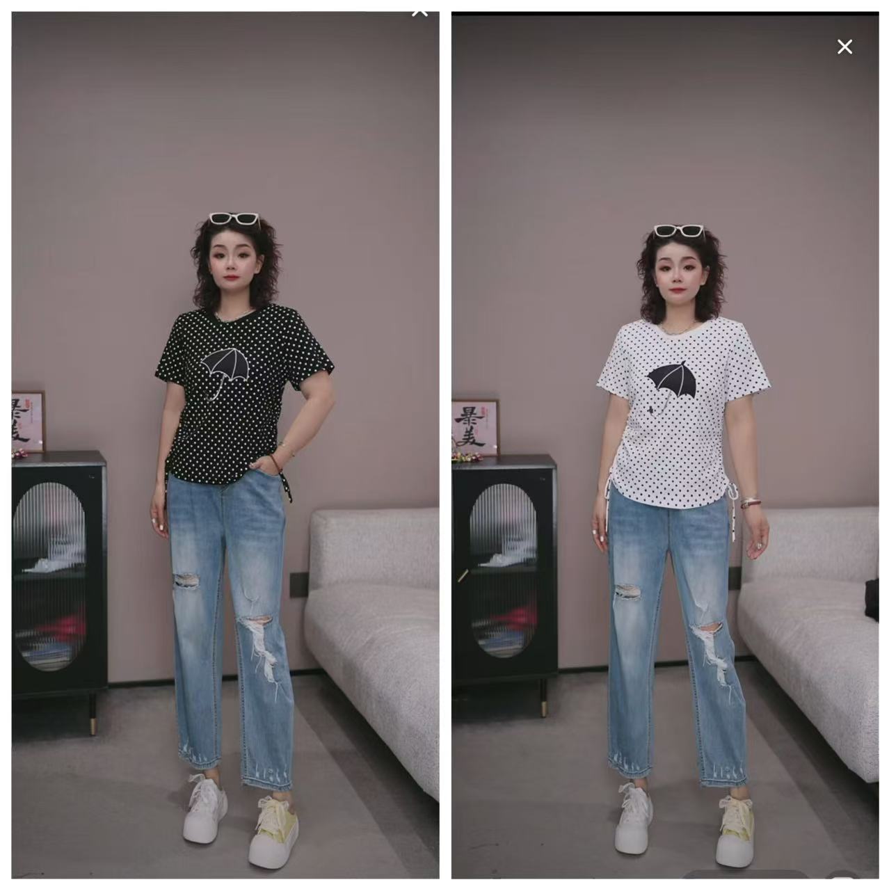 【No退换】瑕疵品 欧货【刺绣伞波点短袖T恤】UP 161