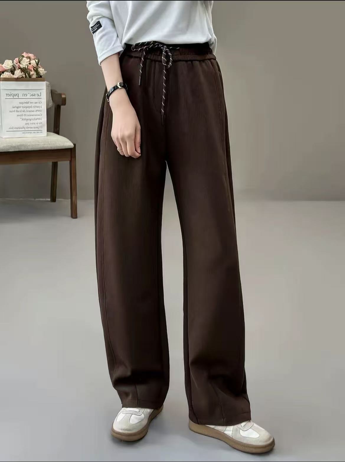 2025冬季新款羊毛蚕丝阔腿裤加厚百搭时尚直筒裤