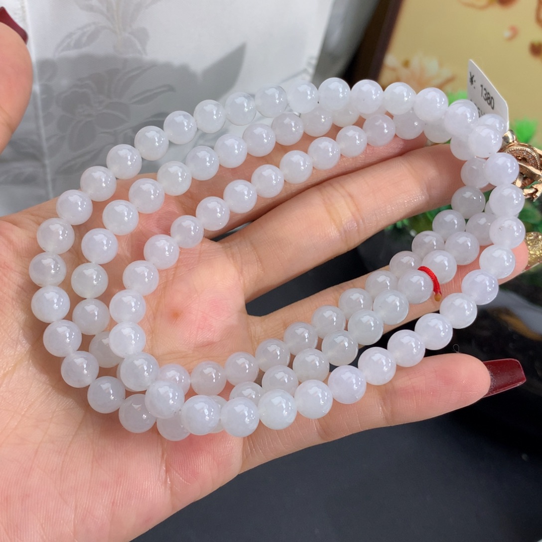 翡翠未镶嵌手串卡7胶润白冰项链