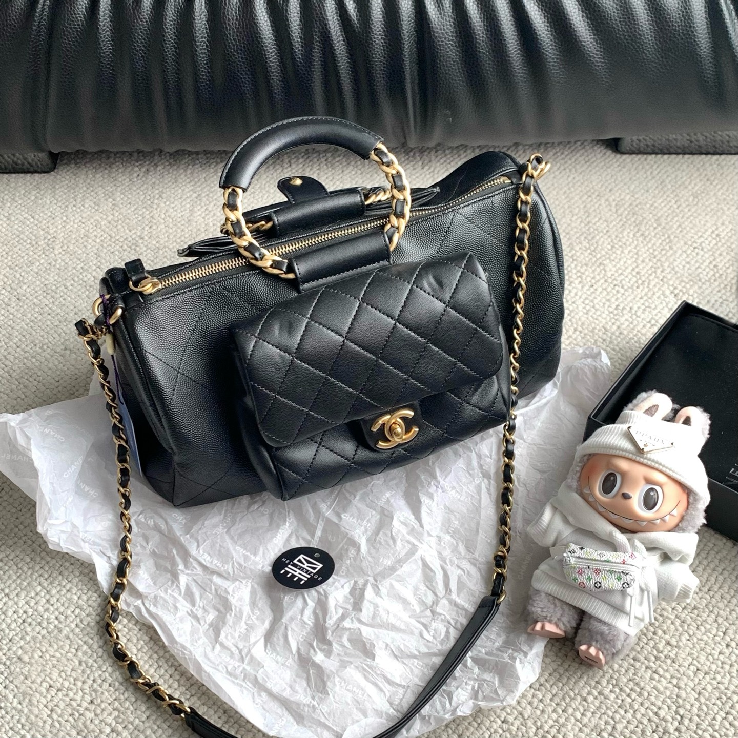 95新 Chanel/香奈儿  黑金圆环波士顿包 28cm 14307480