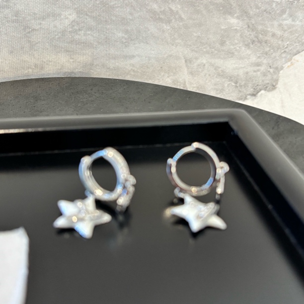 铜合金合成锆石耳饰 五角星星球耳环EH3376