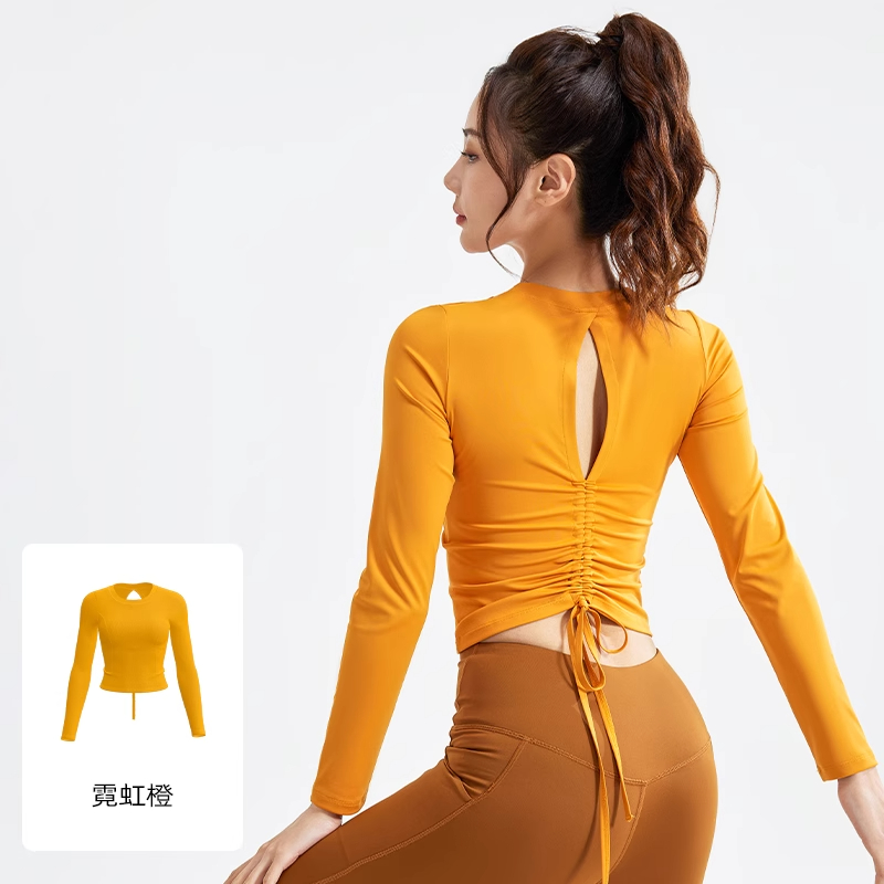 带胸垫美背瑜伽服女2025新款长袖跑步运动上衣训练普拉提健身套装