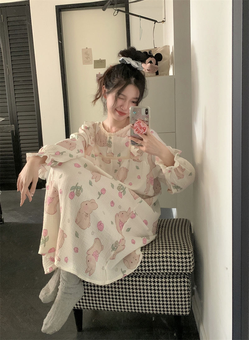  2025年新款睡衣女长袖睡裙休闲家居服甜美可爱