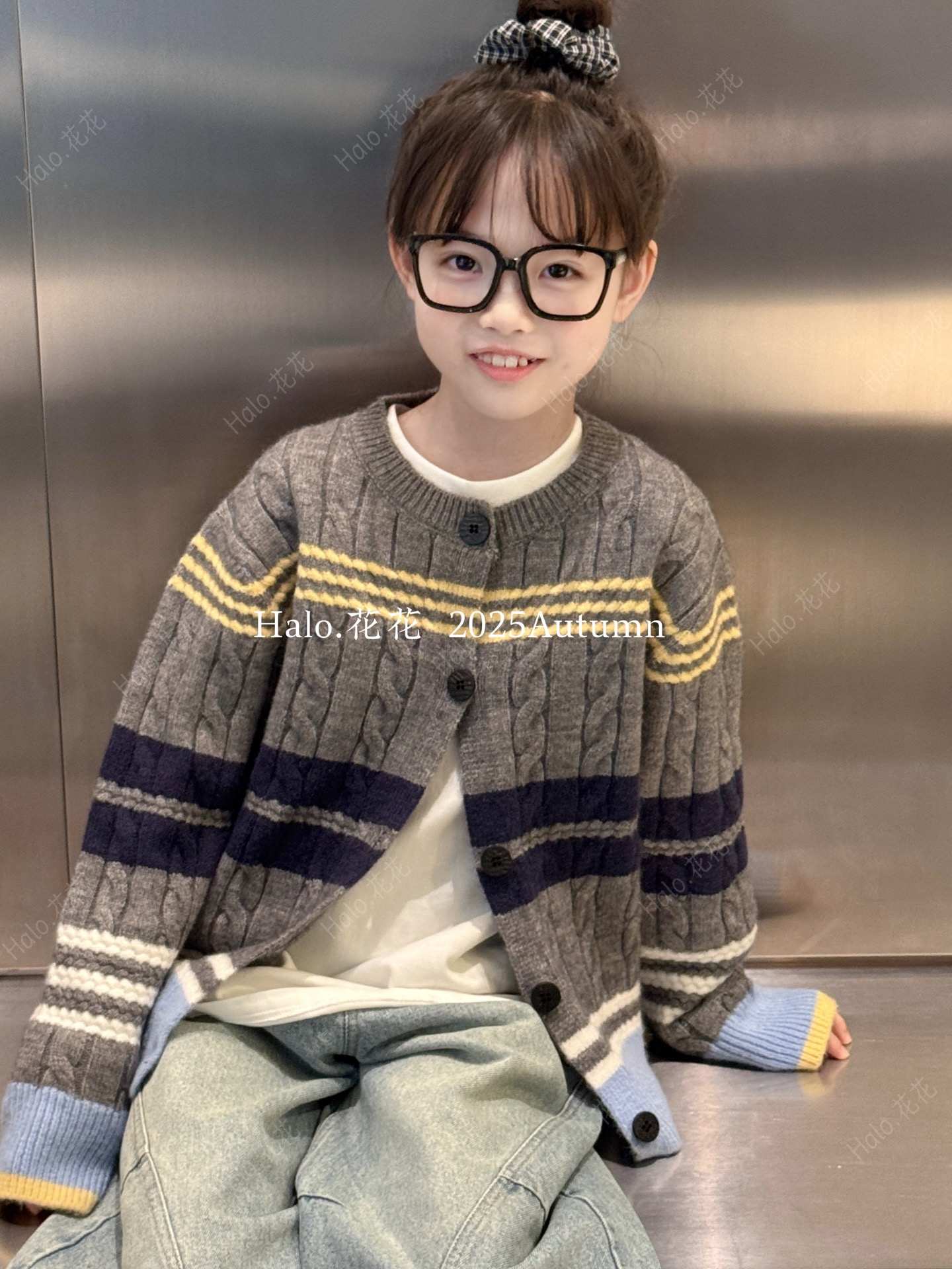 【实体店】韩国童装条纹毛衣开衫2025新款女童洋气针织毛衣26108