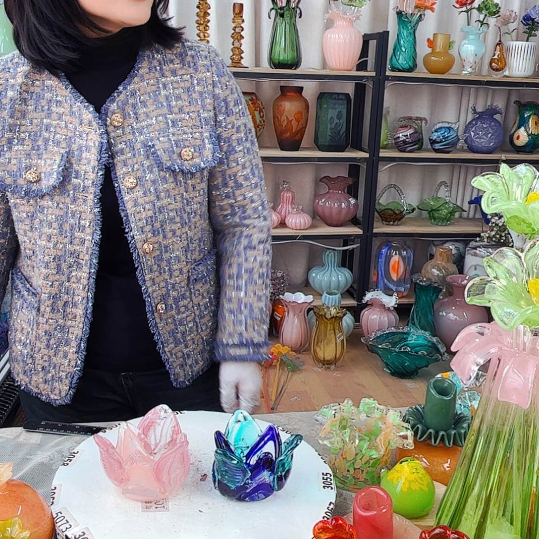 一对福利家悦琉璃工艺品