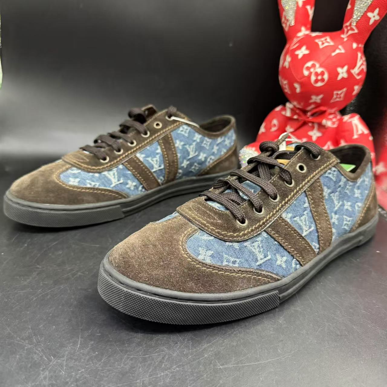 【AO特惠】LouisVuitton/路易威登 43欧码 男士蓝牛仔麂皮老花板鞋