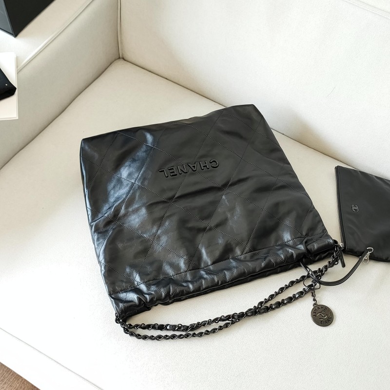 95新 Chanel/香奈儿 24Pso black亮面牛皮22bag中号单肩包 51806