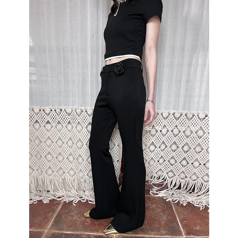 DKZ 黑色莫代尔微喇裤女春季新款修身显瘦长裤