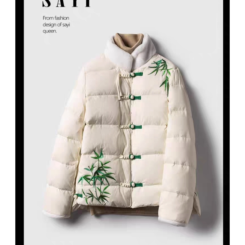 反季测新款 玛罗兰  绣竹盘扣羽绒服J66