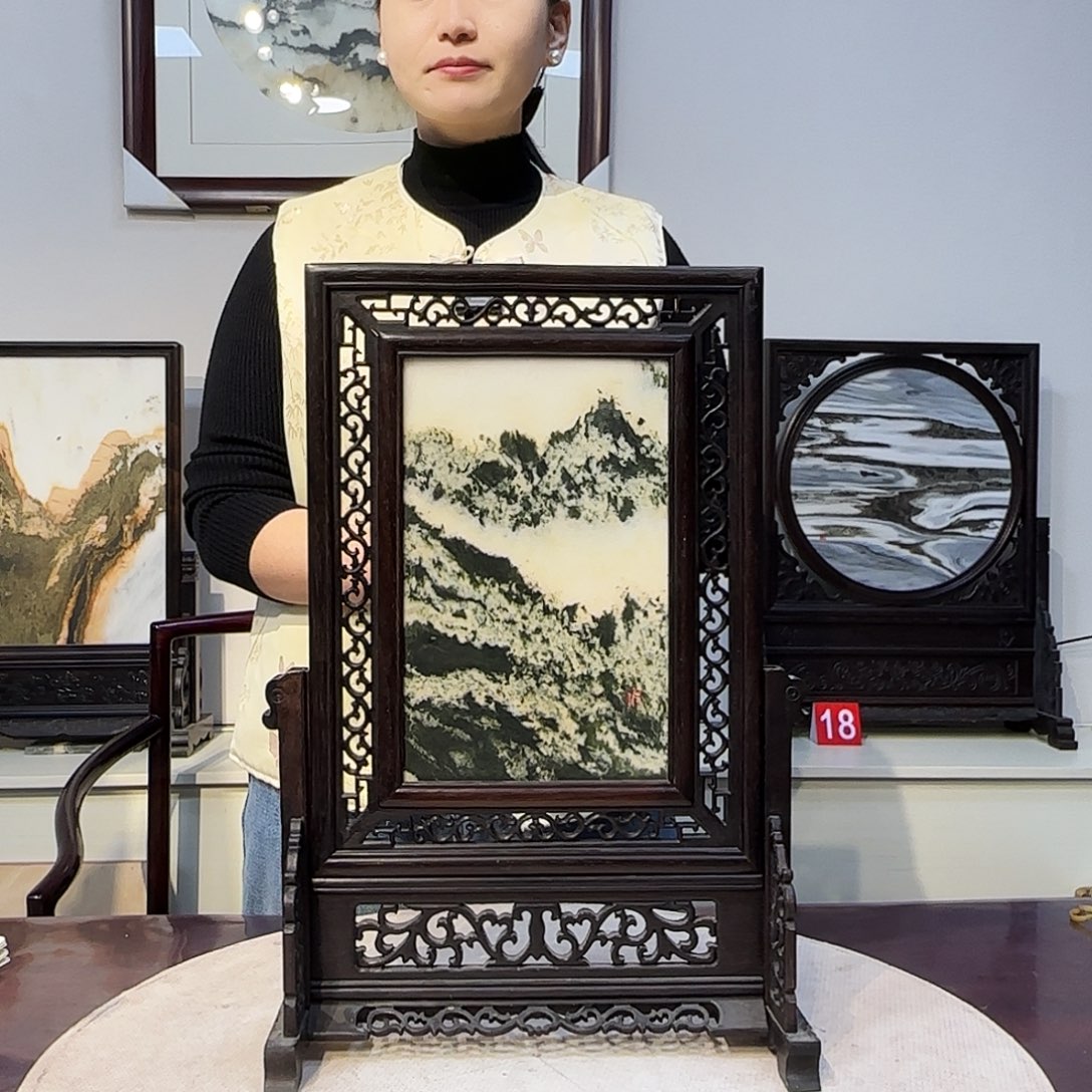 金***力石材天然大理石画屏风摆件